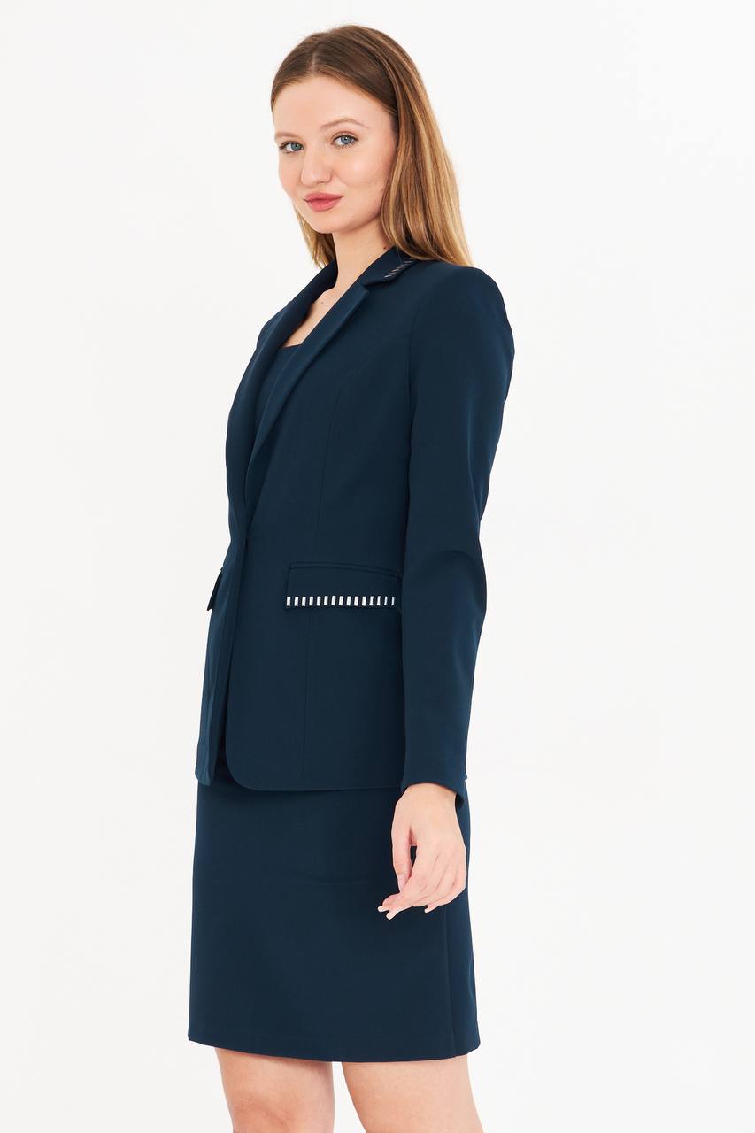 SuitLegacy Women's Navy Blue Dress Suit with Stitch Detail
