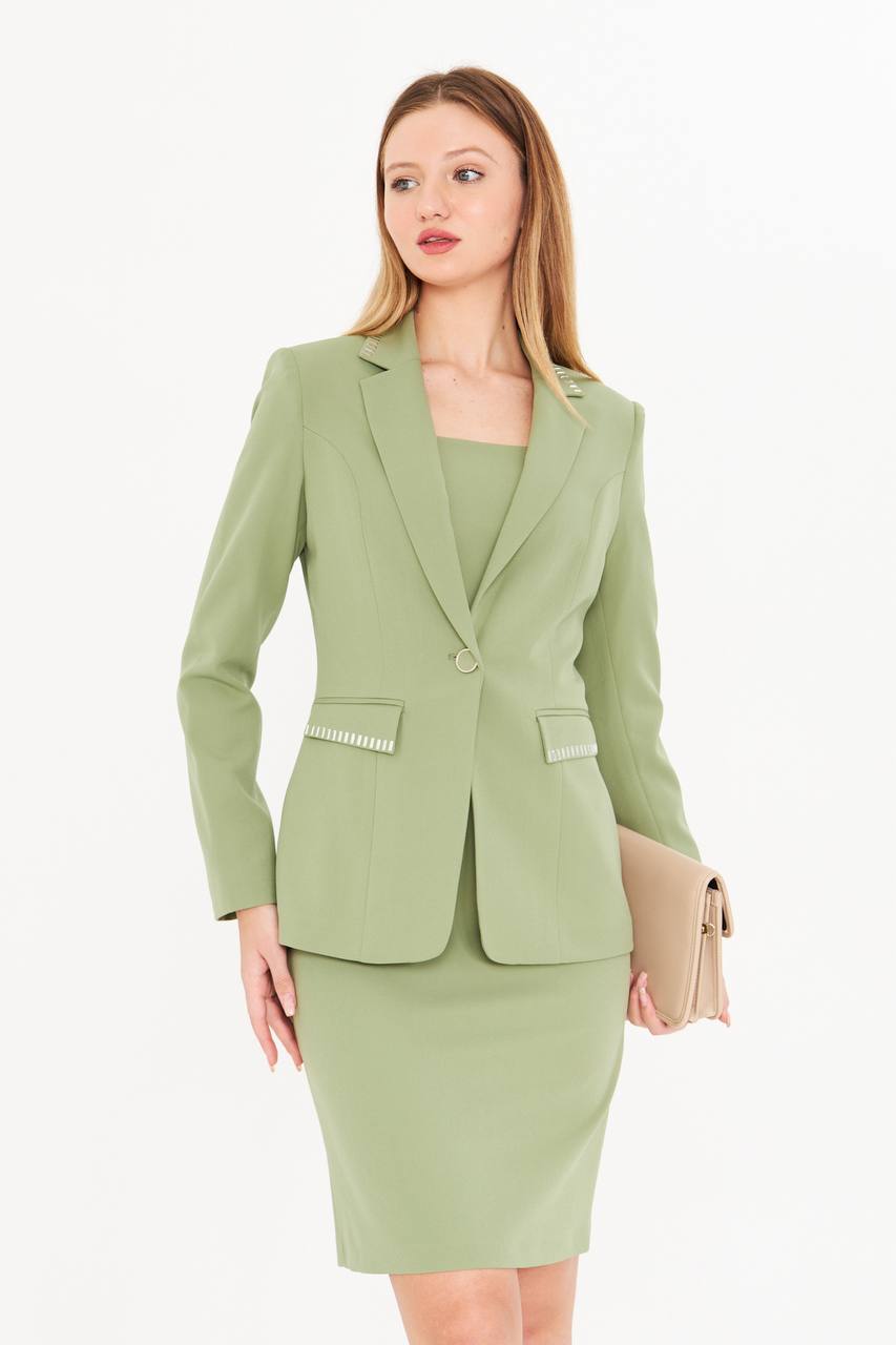 SuitLegacy Women's Pistachio Dress Suit with Stitch Detail