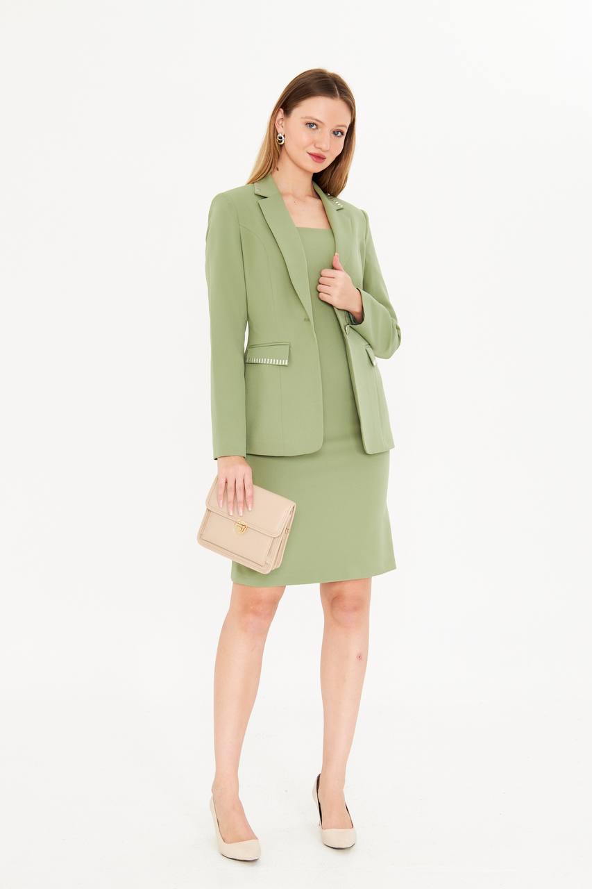 SuitLegacy Women's Pistachio Dress Suit with Stitch Detail