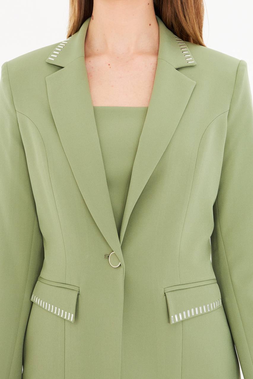 SuitLegacy Women's Pistachio Dress Suit with Stitch Detail