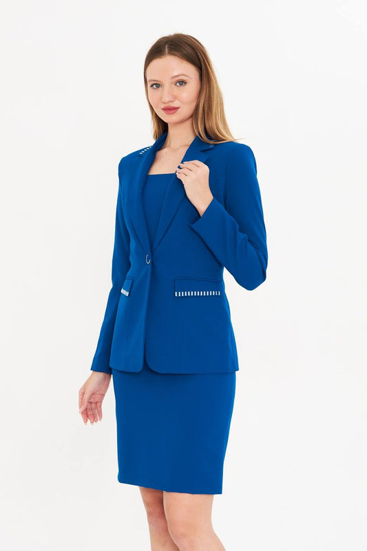 SuitLegacy Women's Royal Blue Dress Suit with Stitch Detail