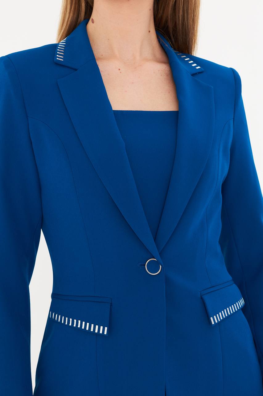 SuitLegacy Women's Royal Blue Dress Suit with Stitch Detail