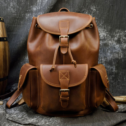 Retro Men’s First Layer Cowhide Casual Backpack 18"