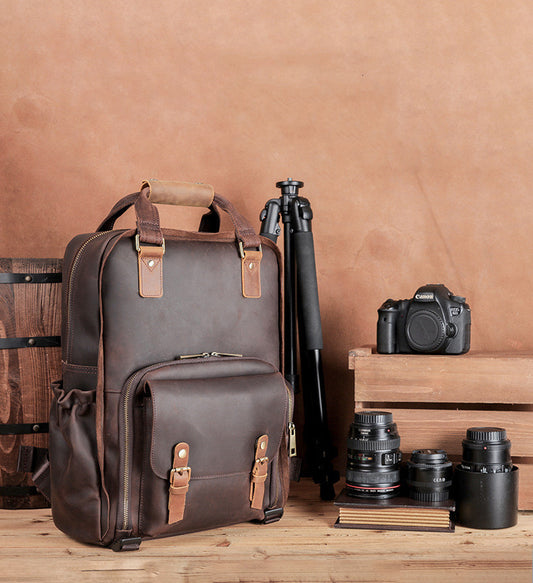 Crazy Horse Leather Camera Shoulder Bag, Retro Style