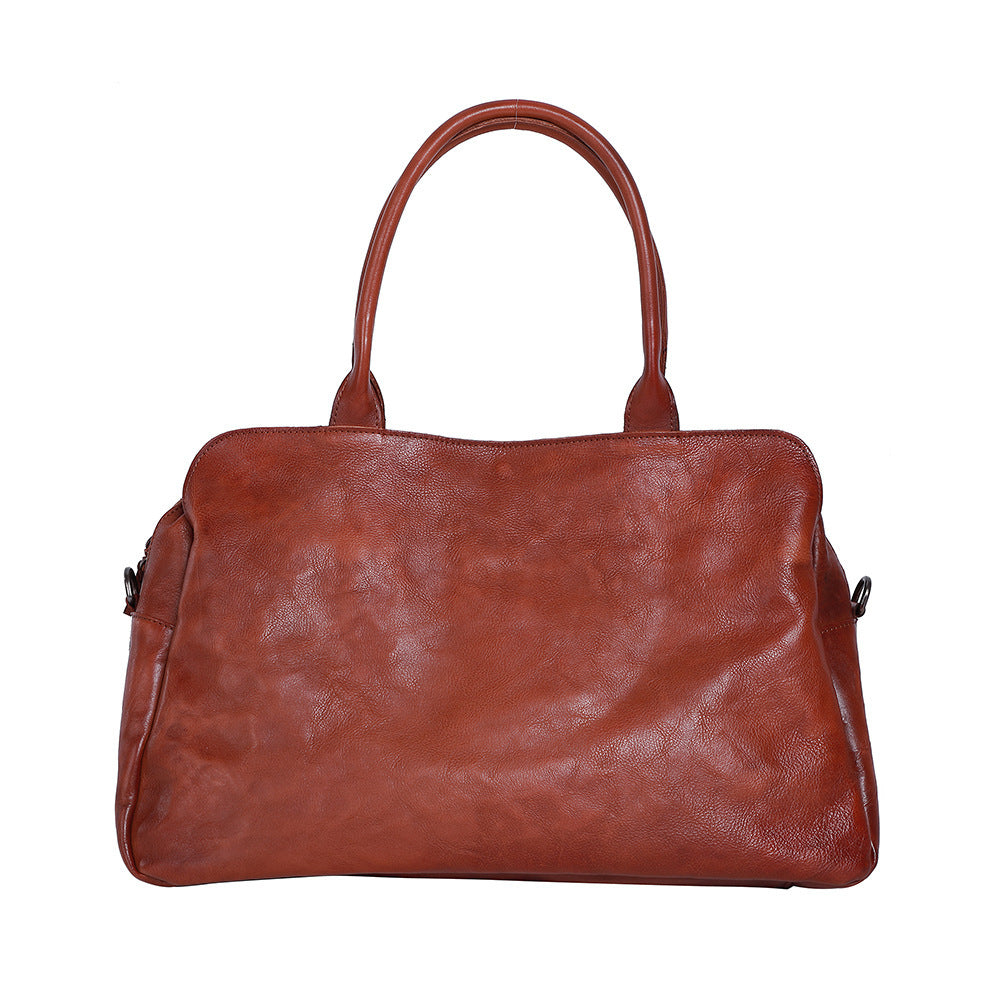 Women's Retro Large Leather Handbag - Black & Brown