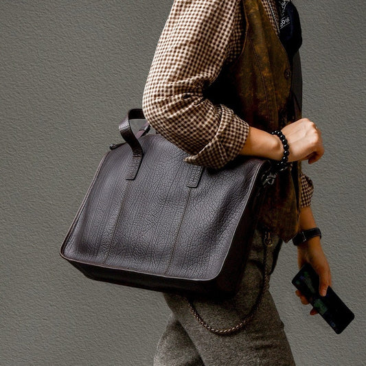 Men's Thick Cowhide Commuter Leather Handbag