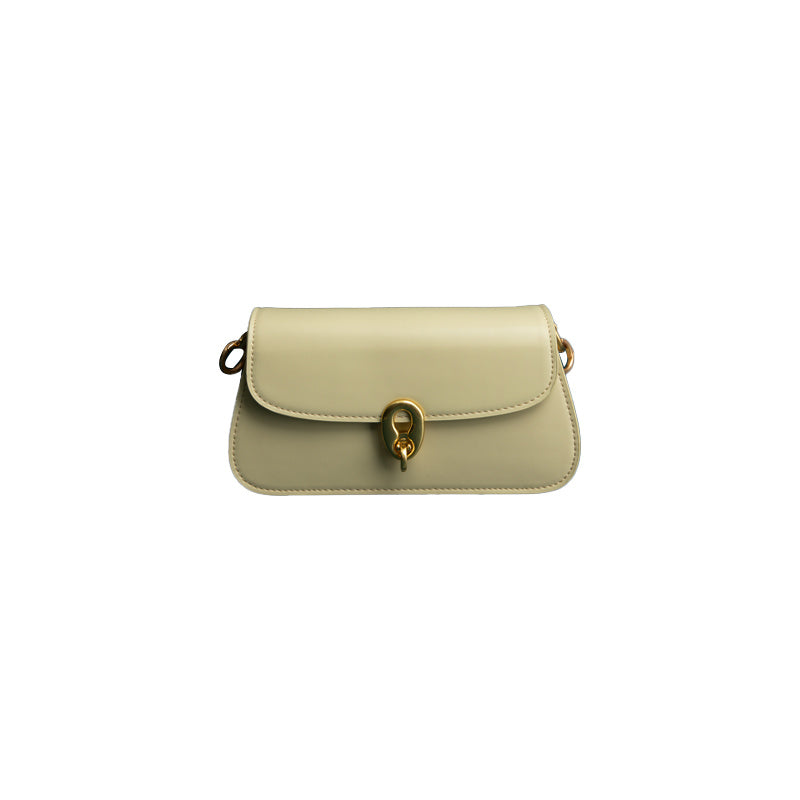 Yellow Cowhide Leather Baguette Bag with Contrast Stitch