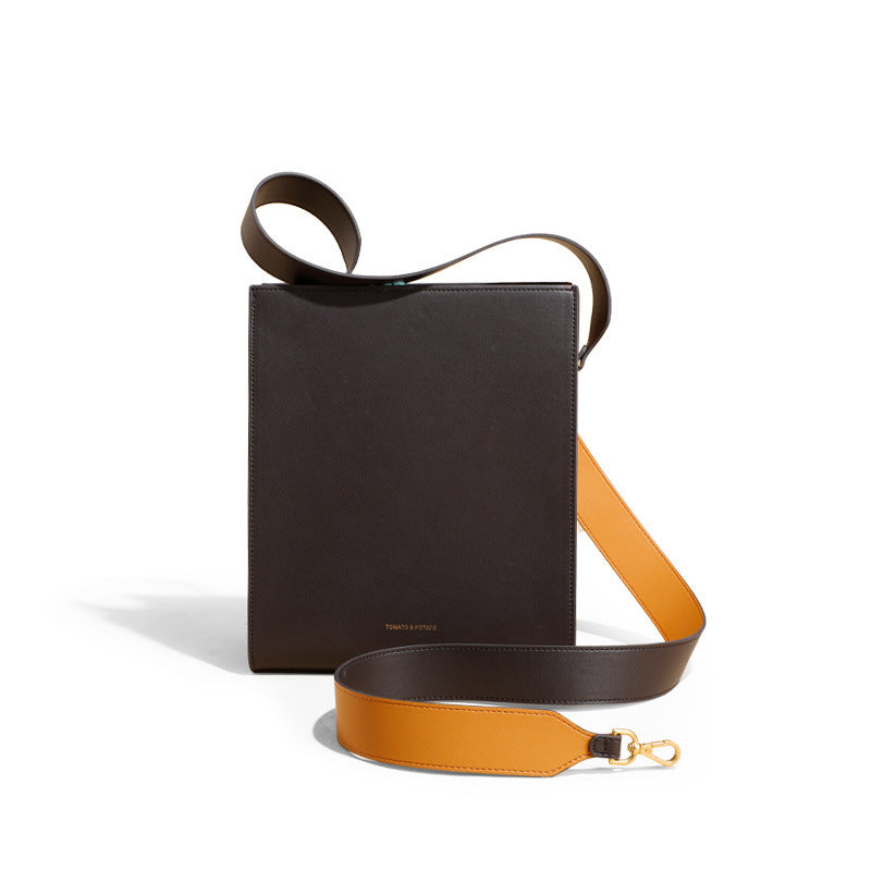 Women's Leather Bag with Wide Contrast Shoulder Straps