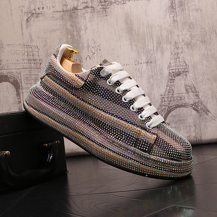 Men’s Low Top Rhinestone Casual Shoes Superfiber Leather