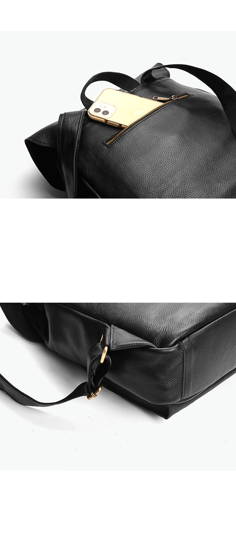 Large Capacity Women's Cowhide Leather Backpack, Black/Brown