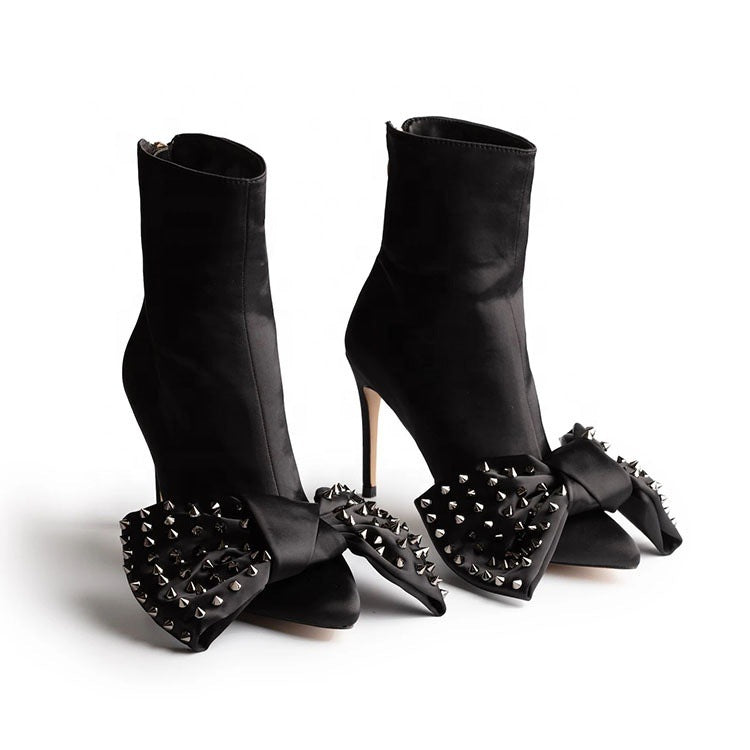 Fashion Bowknot PU Women's Pointed Toe Boots