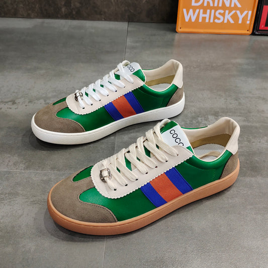 Men’s Breathable Colorblock Cowhide Sneakers