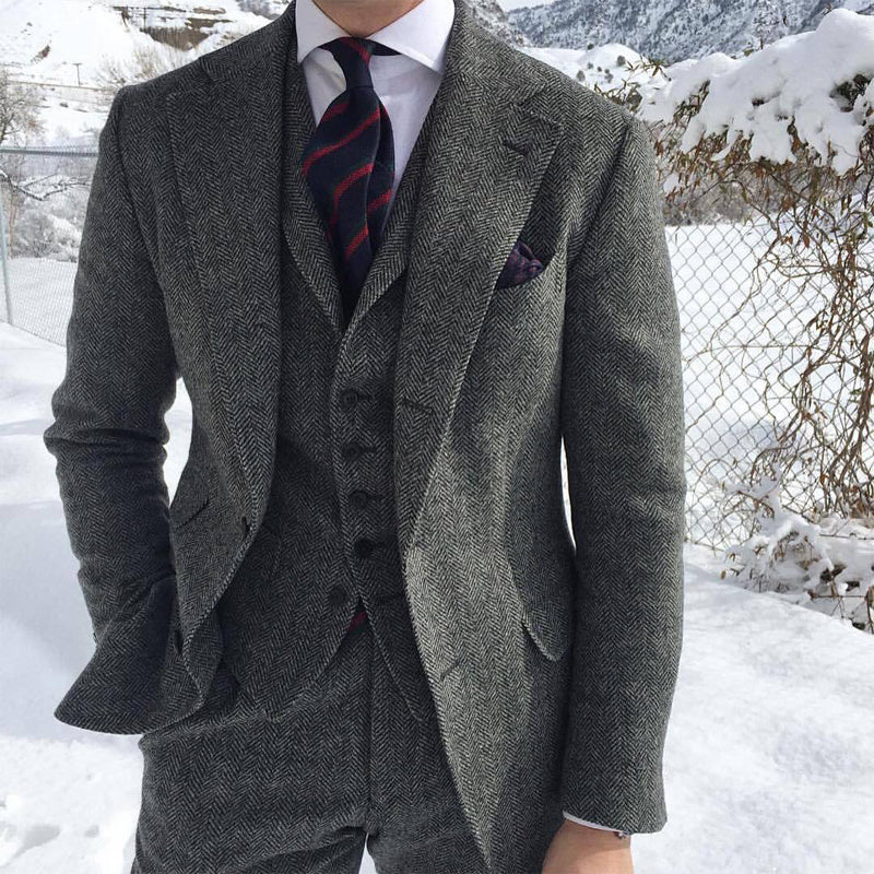 Men's Grey Wool Tweed Blazer & Pant Set