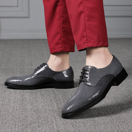 Silver Pearl Fish Skin Men's Lace-Up Leather Shoes