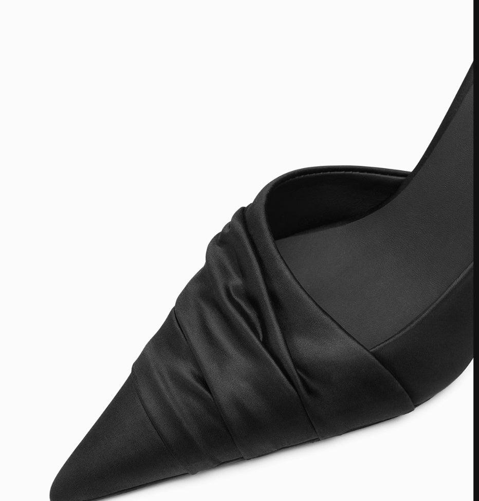 Black Satin Hollow Out Stiletto Heels - Casual Style