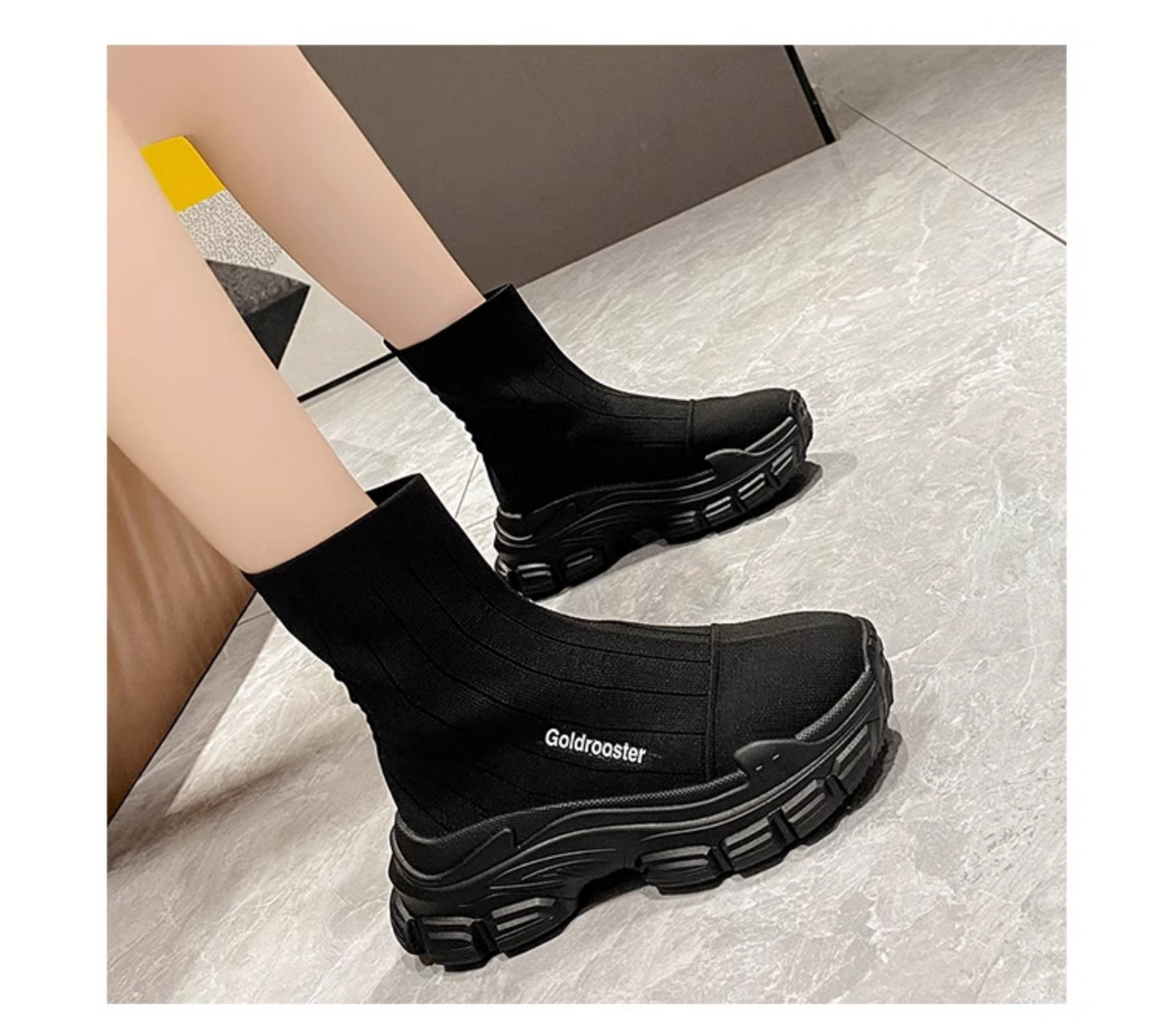 Spring Autumn Flyknit Elastic Thick Sole Heeled Boots