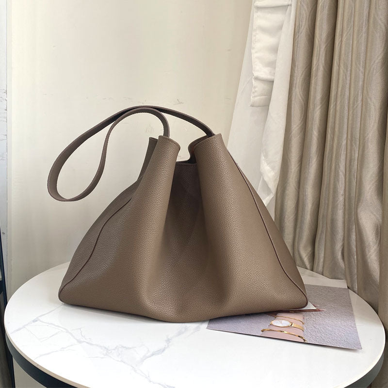Women's Large Genuine Leather Bucket Bag - Street Style