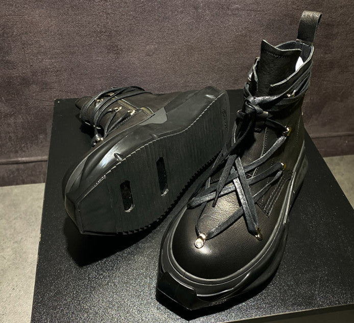 Men's Cowhide Platform High-top Ankle Martin Boots