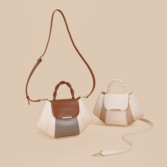 Women's Crossbody Shell Bag, Contrast Color Leather