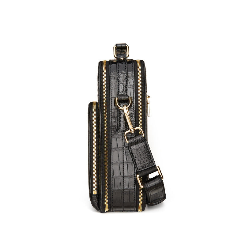 Personalized Crocodile Leather Men's Handbag, Black