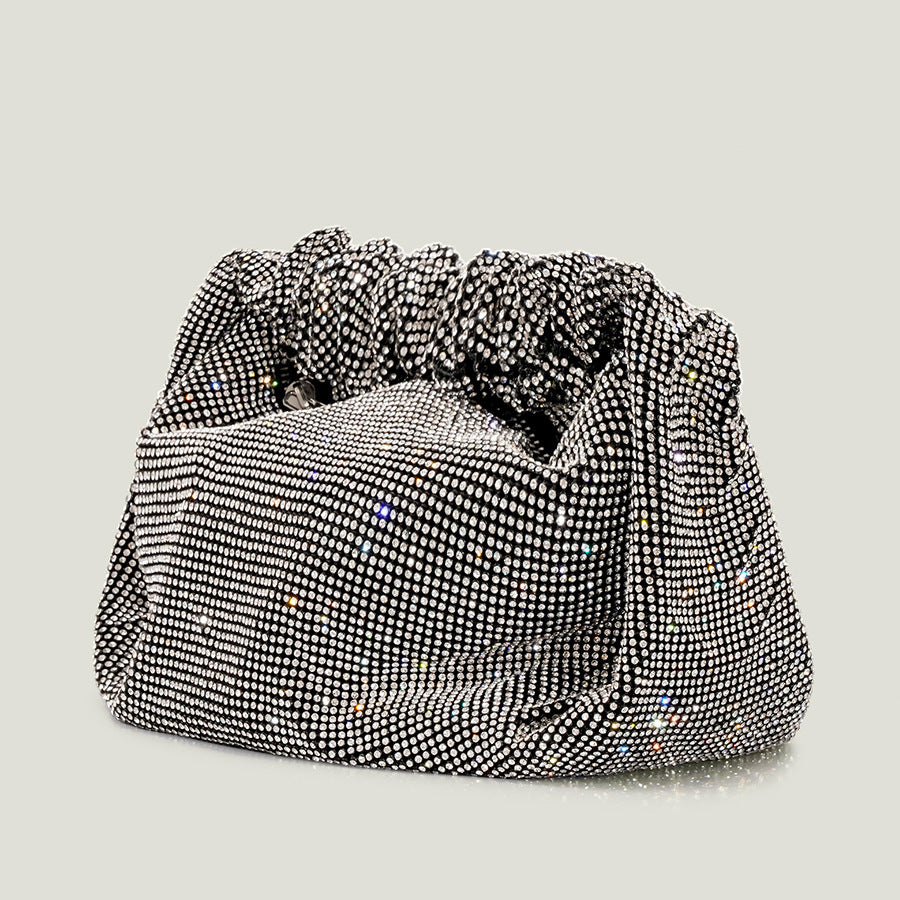 Ladies Sparkling Diamond Pillow Bag - Black & Silver