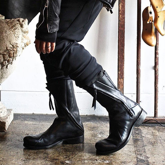 Men's Japanese Retro Deconstructed Leather Boots, Black