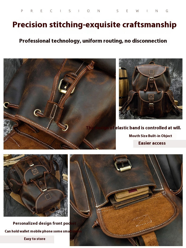 Retro Men’s First Layer Cowhide Casual Backpack 18"
