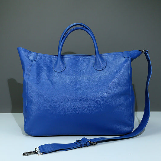 Large Cowhide Leather Hand-Carry Bag, Solid Colors