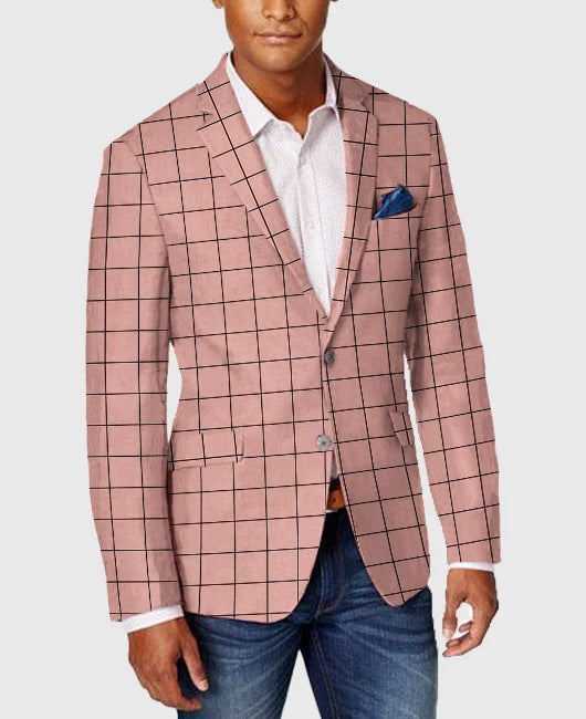 Men's Slim Fit Plaid Two-Button Single Blazer