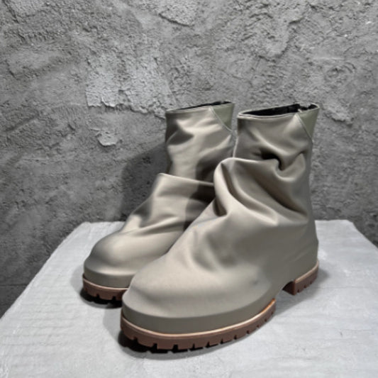 Men's Zip Platform High-top Pleated Leather Knight Boots