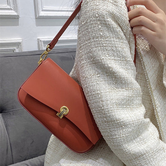 Women's Genuine Leather Diamond Lock Shoulder Bag