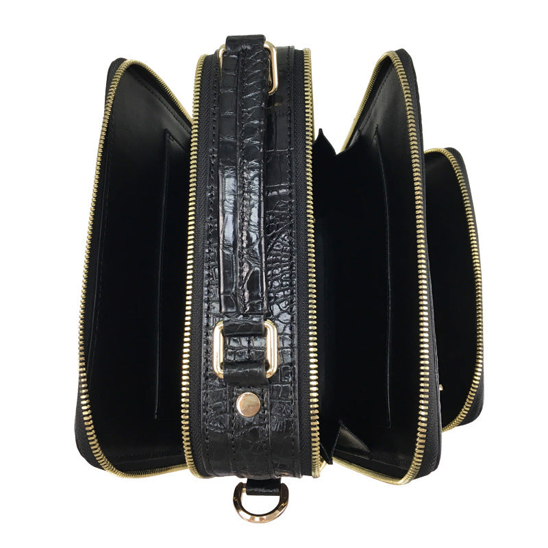 Personalized Crocodile Leather Men's Handbag, Black
