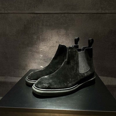 Vintage Men's Chelsea Boots Frosted Leather Black