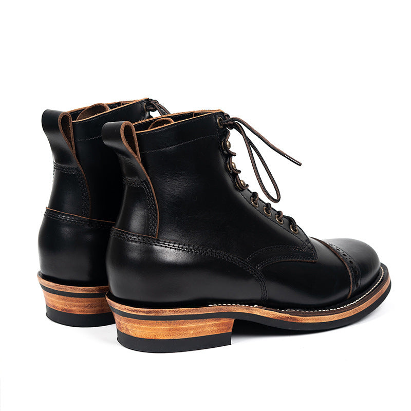Men's Tooling Cowhide Winter Leather Boots, Waterproof