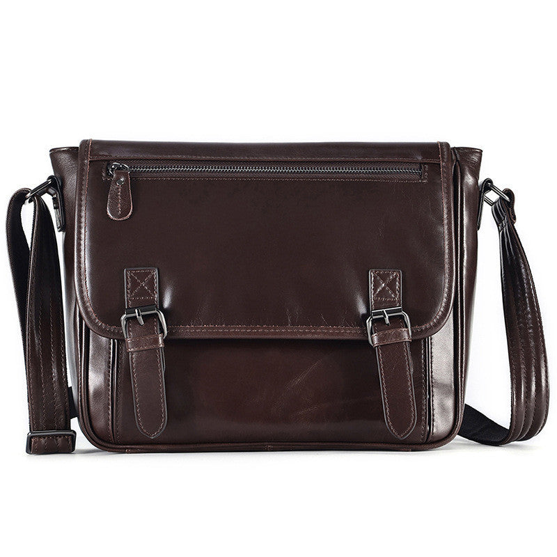 Men's Coffee Head Layer Cowhide Crossbody Shoulder Bag