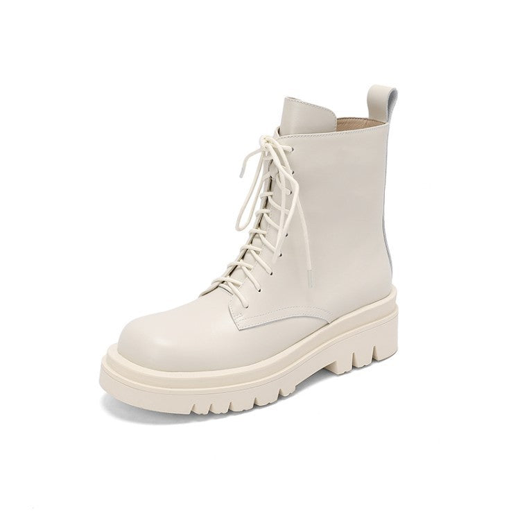 Wool Fur Sheepskin Martin Boots with Side Zipper