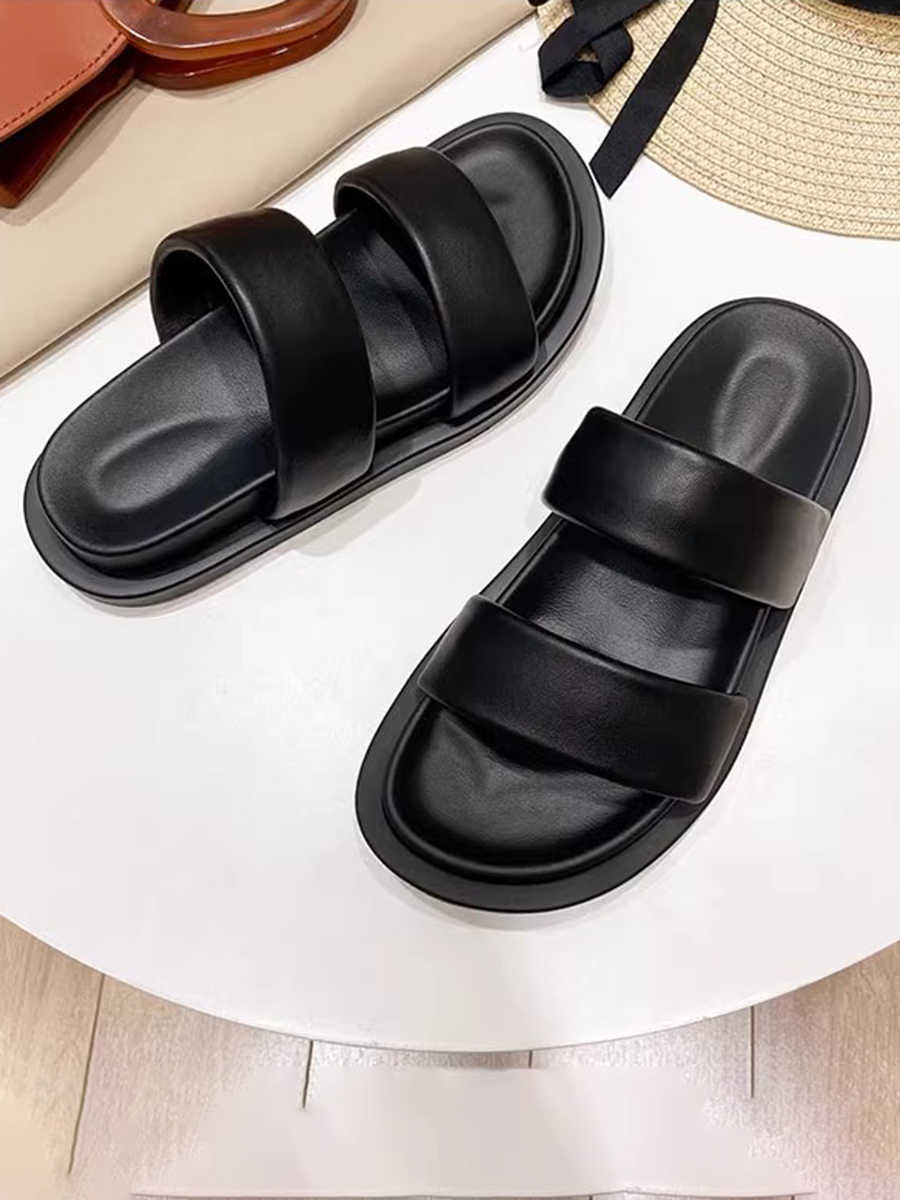 Genuine Leather Candy-colored Flat Slippers