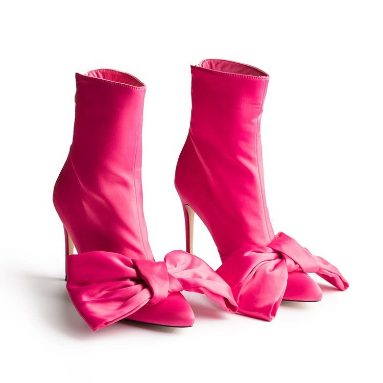Fashion Bowknot PU Women's Pointed Toe Boots