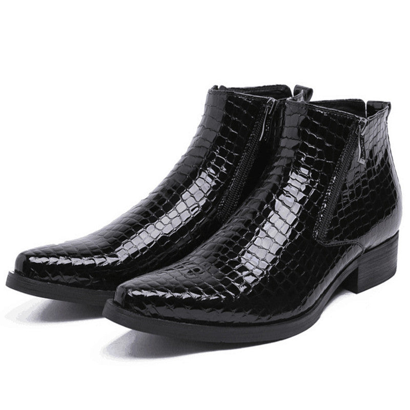 Men's High-Top Pointed Toe Cowhide Leather Ankle Boots
