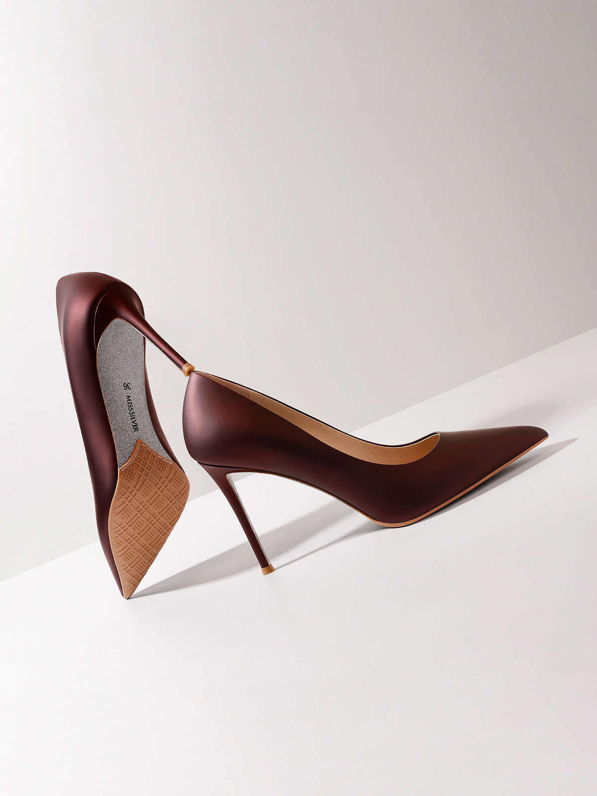 Pointed Leather Stiletto Pumps - Multiple Heel Heights