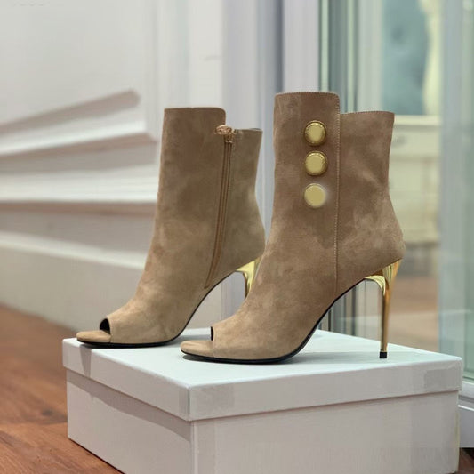 Fish Mouth Ankle Boots - Metal Buckle, 10.5cm Heel