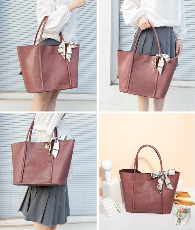 Large Capacity Women's Tote Bag, Top Layer Cowhide