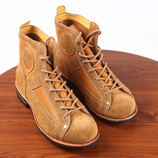 Men's Leather Paratrooper Work Ankle Boots - Orange Lace-Up