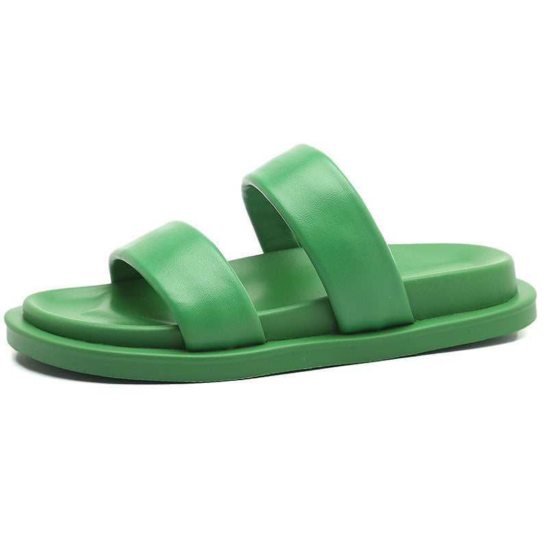 Genuine Leather Candy-colored Flat Slippers
