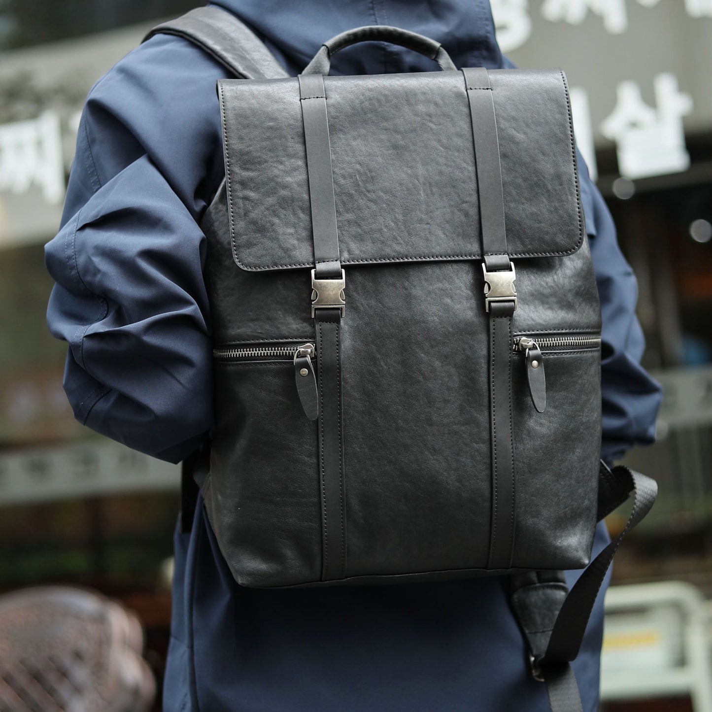 Business Cowhide Leather Backpack 16” Large Capacity