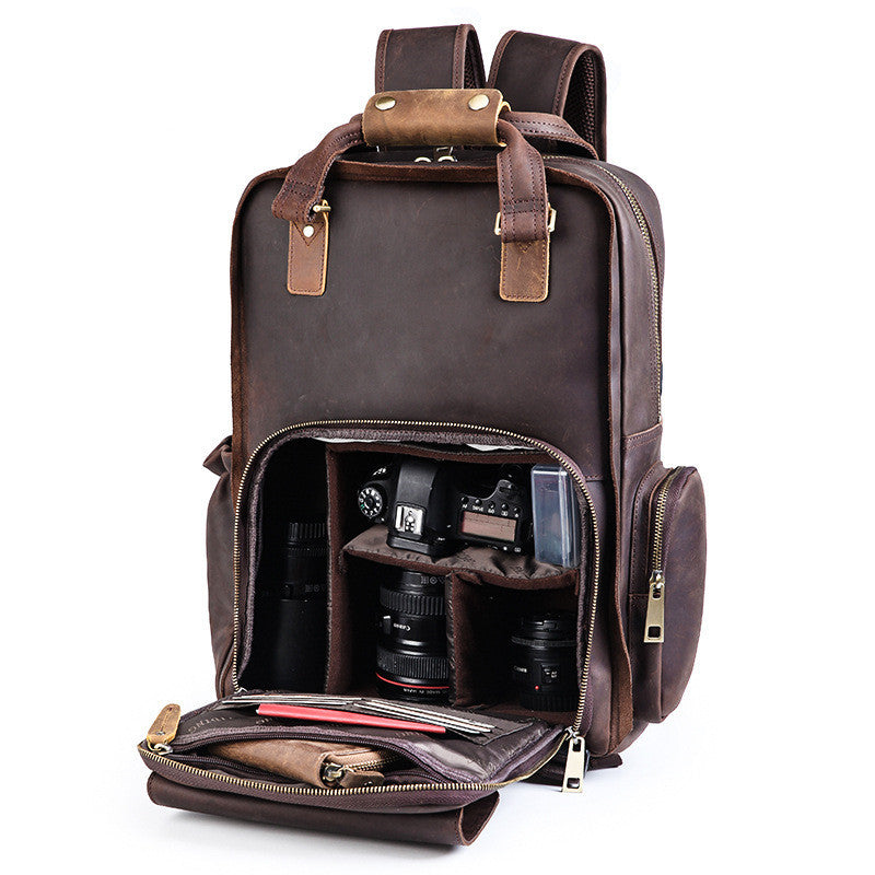 Crazy Horse Leather Camera Shoulder Bag, Retro Style