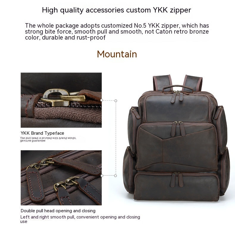 Retro Crazy Horse Genuine Leather 17" Men's Backpack