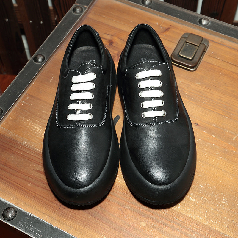 Korean Men’s Leather Muffin Shoes, Thick Mid Heel