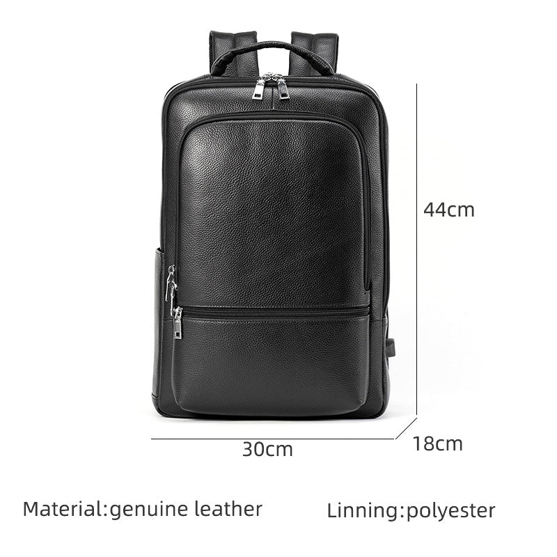 Men’s Business Leather Backpack, USB, 15.6" Laptop