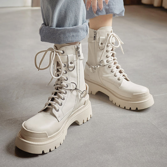 Women's British Style Martin Boots Thick Sole Leather